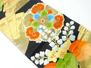 アンティーク　檜扇に華紋・桐模様織出し袋帯（材料）